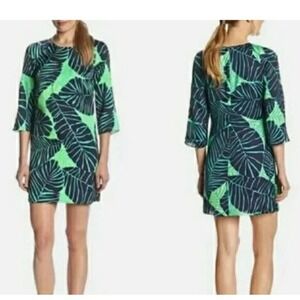 Lilly Pulitzer Carol Under the Palms Green Leaves Shift Dress Sz8 Resort Lined